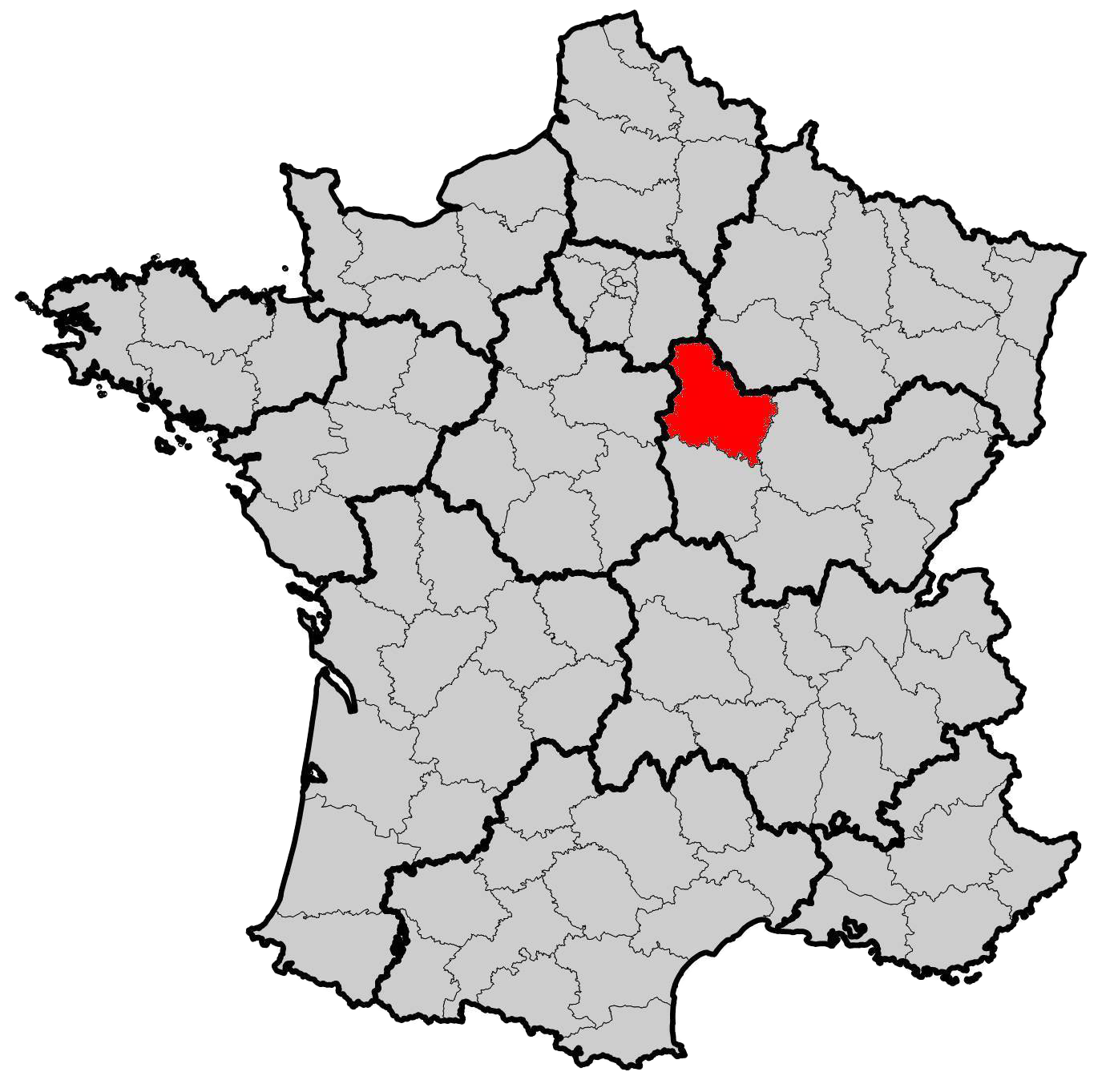 Image réprésentant la France avec un point sur l'Yonne